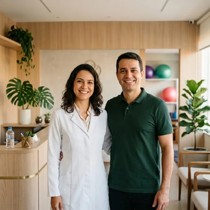 Profissionais da saúde em clínica