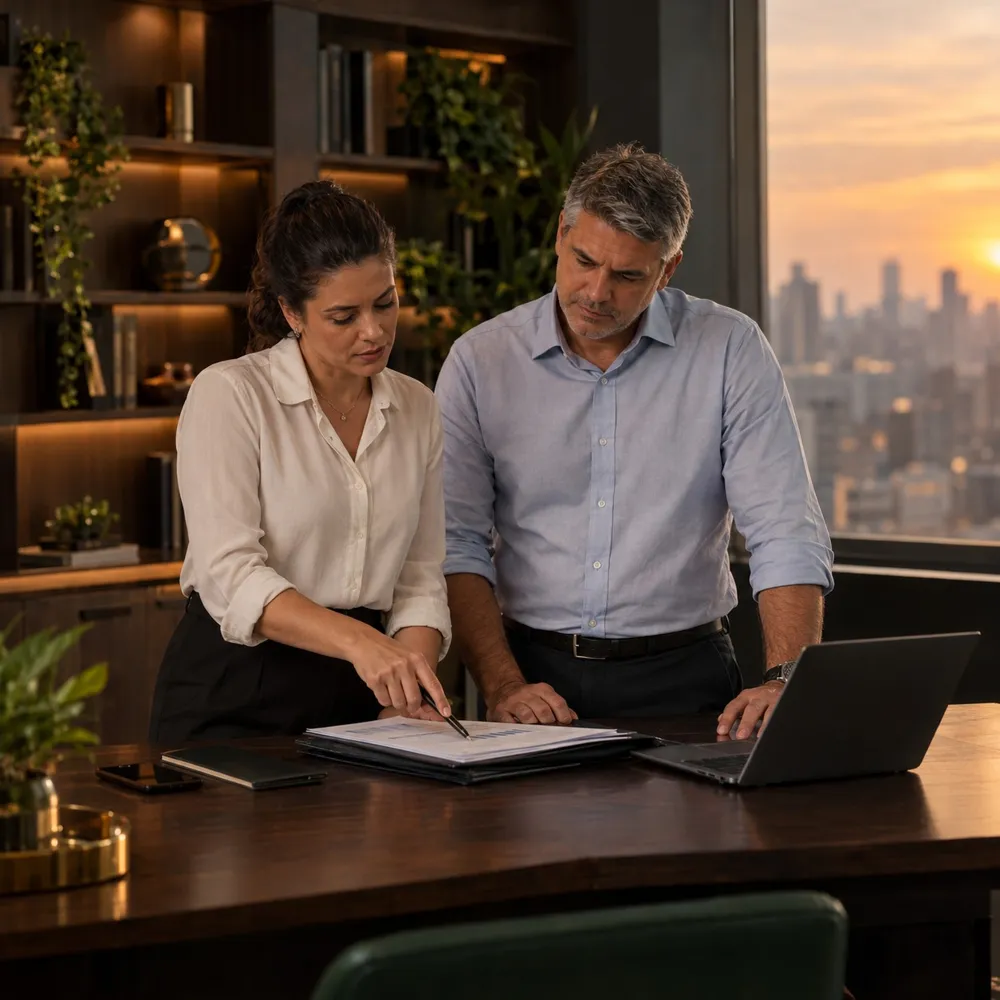 Equipe analisando documentos de crédito
